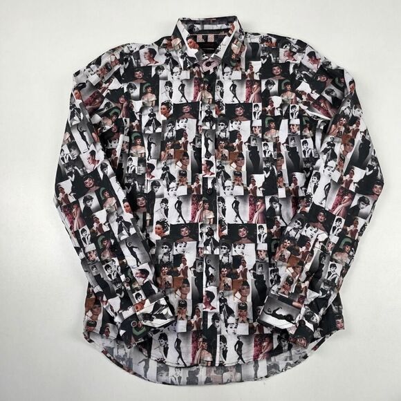 Audrey Hepburn Print Eight X Premium Slim Fit Button Down Shirt Mens Medium - Picture 1 of 8